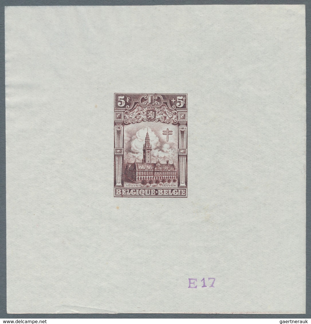 Belgien: 1928, Tuberculosis Fighting, 5fr.+5fr. "Leuven University", set of 20 epreuves in different