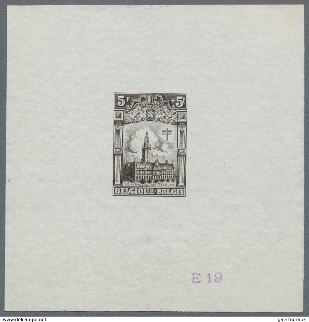 Belgien: 1928, Tuberculosis Fighting, 5fr.+5fr. "Leuven University", set of 20 epreuves in different