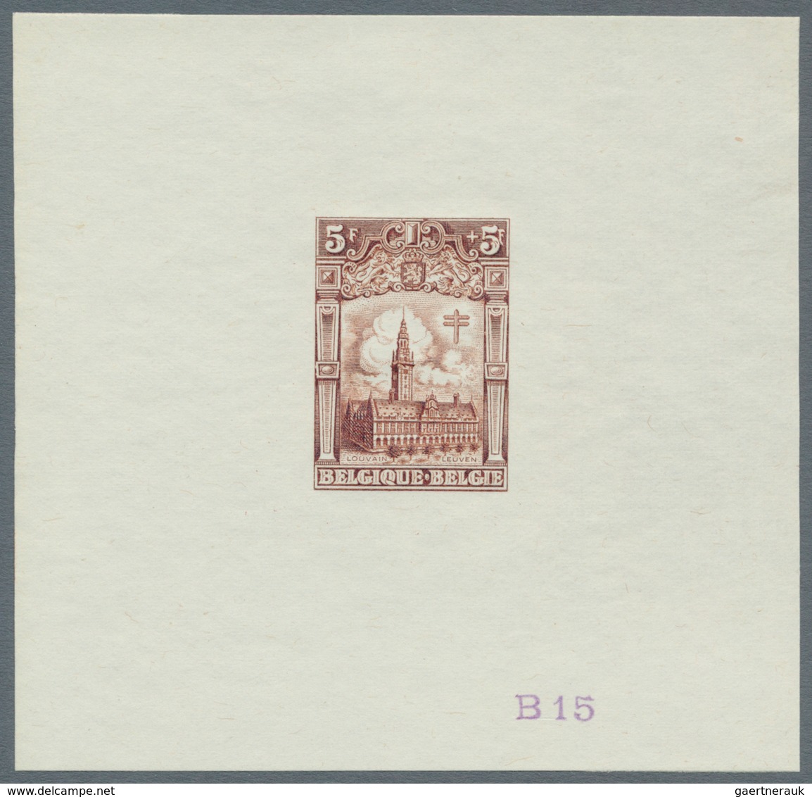 Belgien: 1928, Tuberculosis Fighting, 5fr.+5fr. "Leuven University", set of 20 epreuves in different