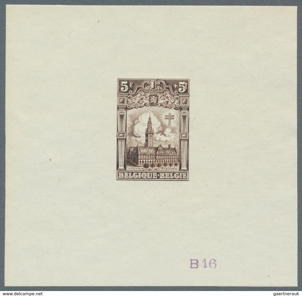 Belgien: 1928, Tuberculosis Fighting, 5fr.+5fr. "Leuven University", set of 20 epreuves in different