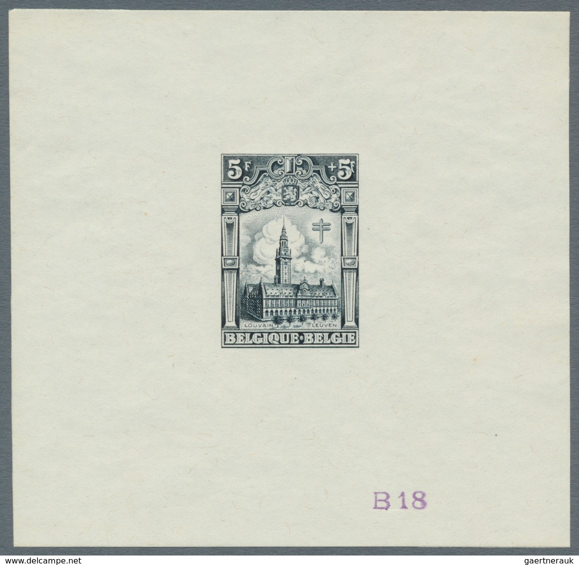 Belgien: 1928, Tuberculosis Fighting, 5fr.+5fr. "Leuven University", set of 20 epreuves in different