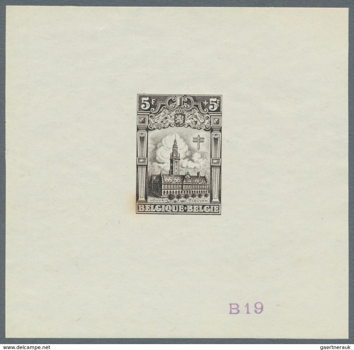 Belgien: 1928, Tuberculosis Fighting, 5fr.+5fr. "Leuven University", set of 20 epreuves in different