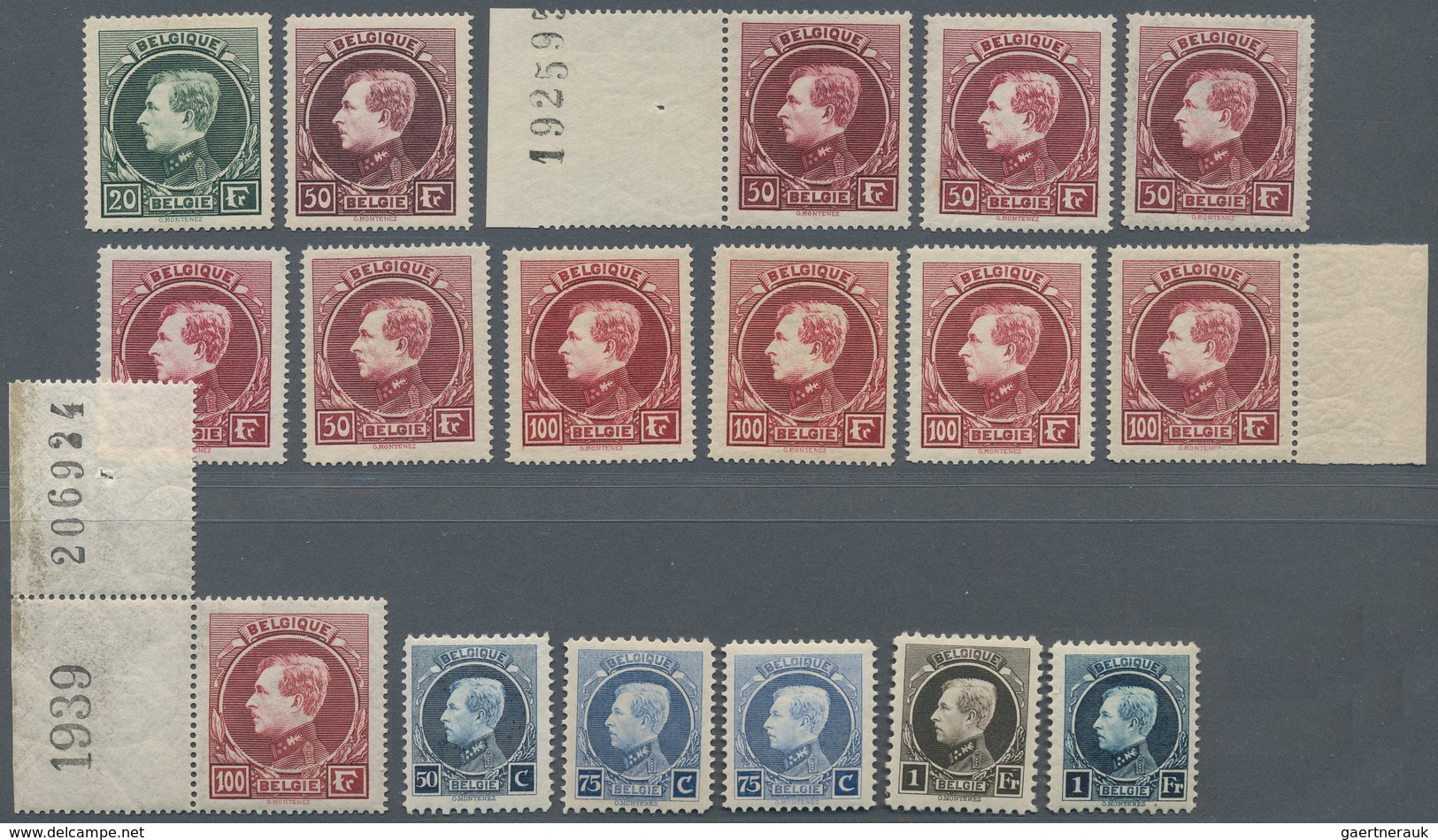 Belgien: 1921/1929, 'Montenez' Large Format 1929 20f., 50f.(6) And 100f.(4) Plus 1921-25 Small Forma - Lettres & Documents