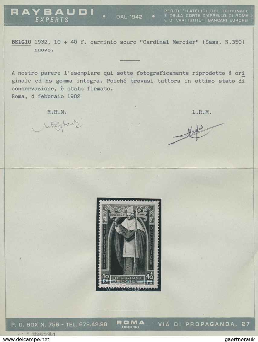 Belgien: 1932, Kardinal Mercier, Kpl. Satz, Die 5 Hohen Werte Mit Attest Raybaudi, Tadellos Postfris - Lettres & Documents