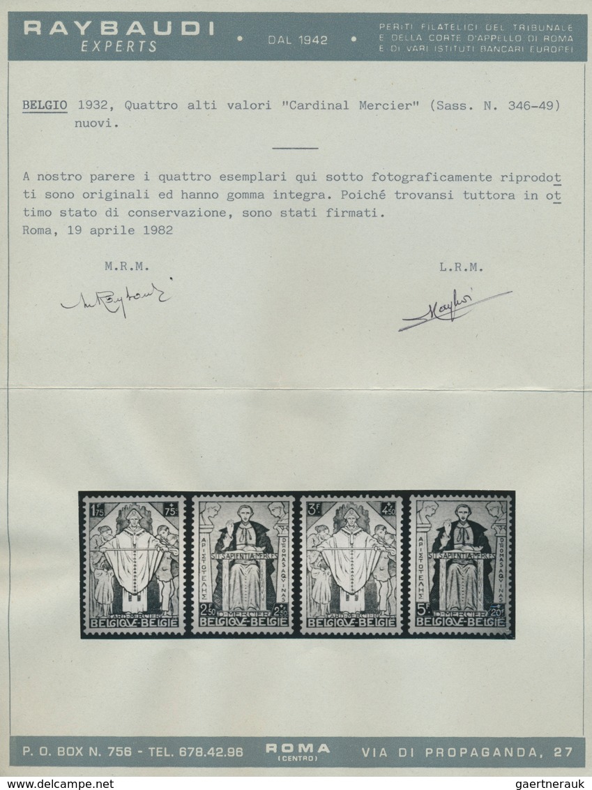 Belgien: 1932, Kardinal Mercier, Kpl. Satz, Die 5 Hohen Werte Mit Attest Raybaudi, Tadellos Postfris - Covers & Documents