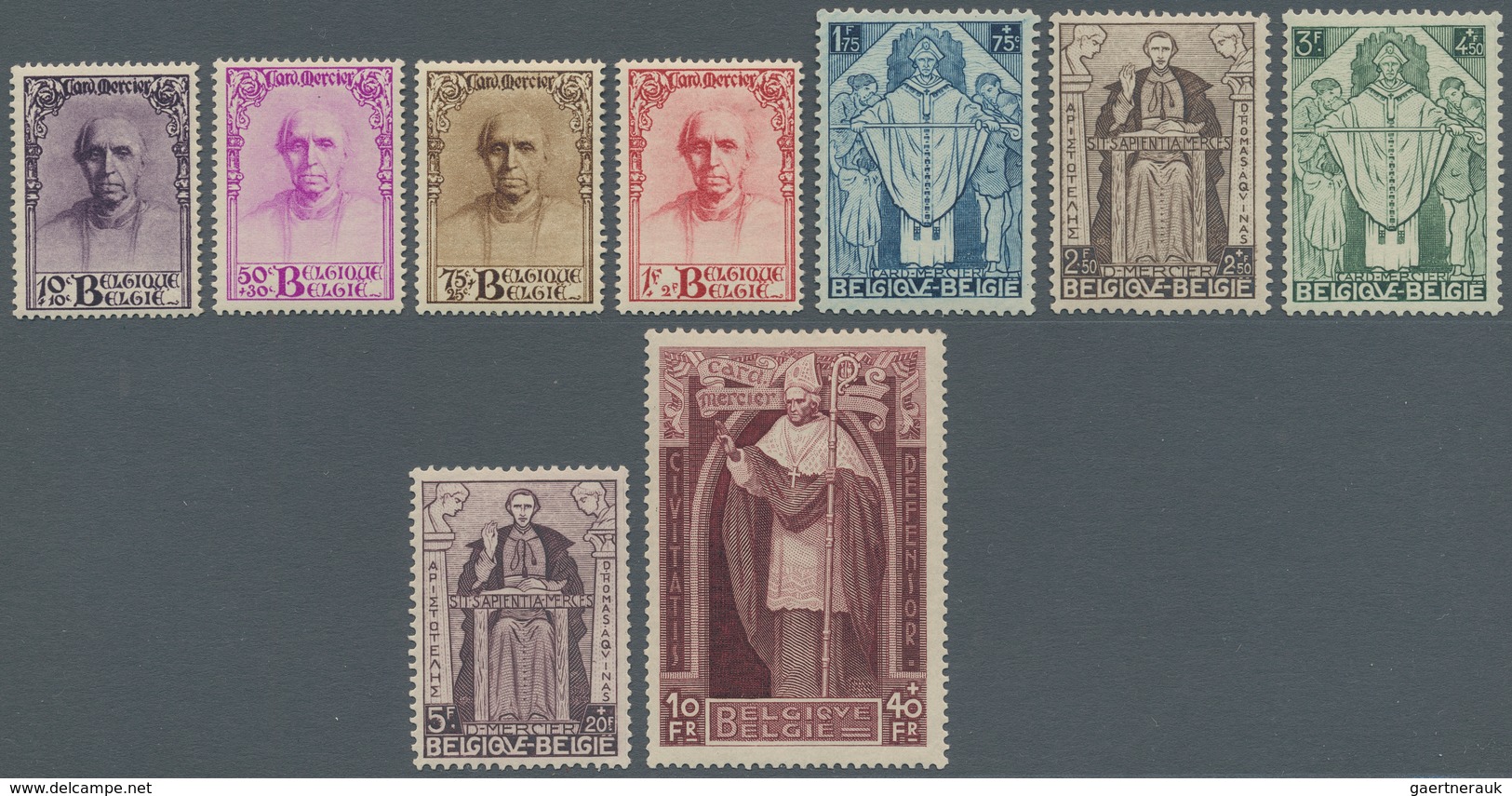 Belgien: 1932, Kardinal Mercier, 10c. To 10fr., Complete Set Of Nine Values, Fresh Colour And Well P - Lettres & Documents