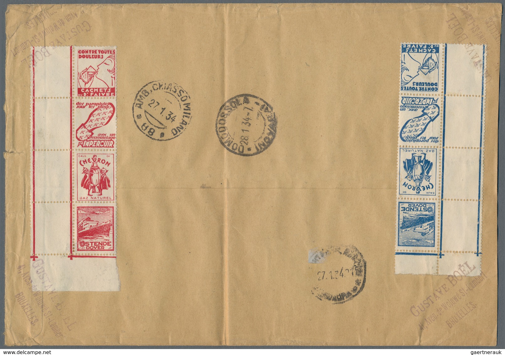 Belgien: 1934. Registered Letter From Etterbeek To Domodossola, Italy, Franked With 25 C Red Tete-be - Briefe U. Dokumente