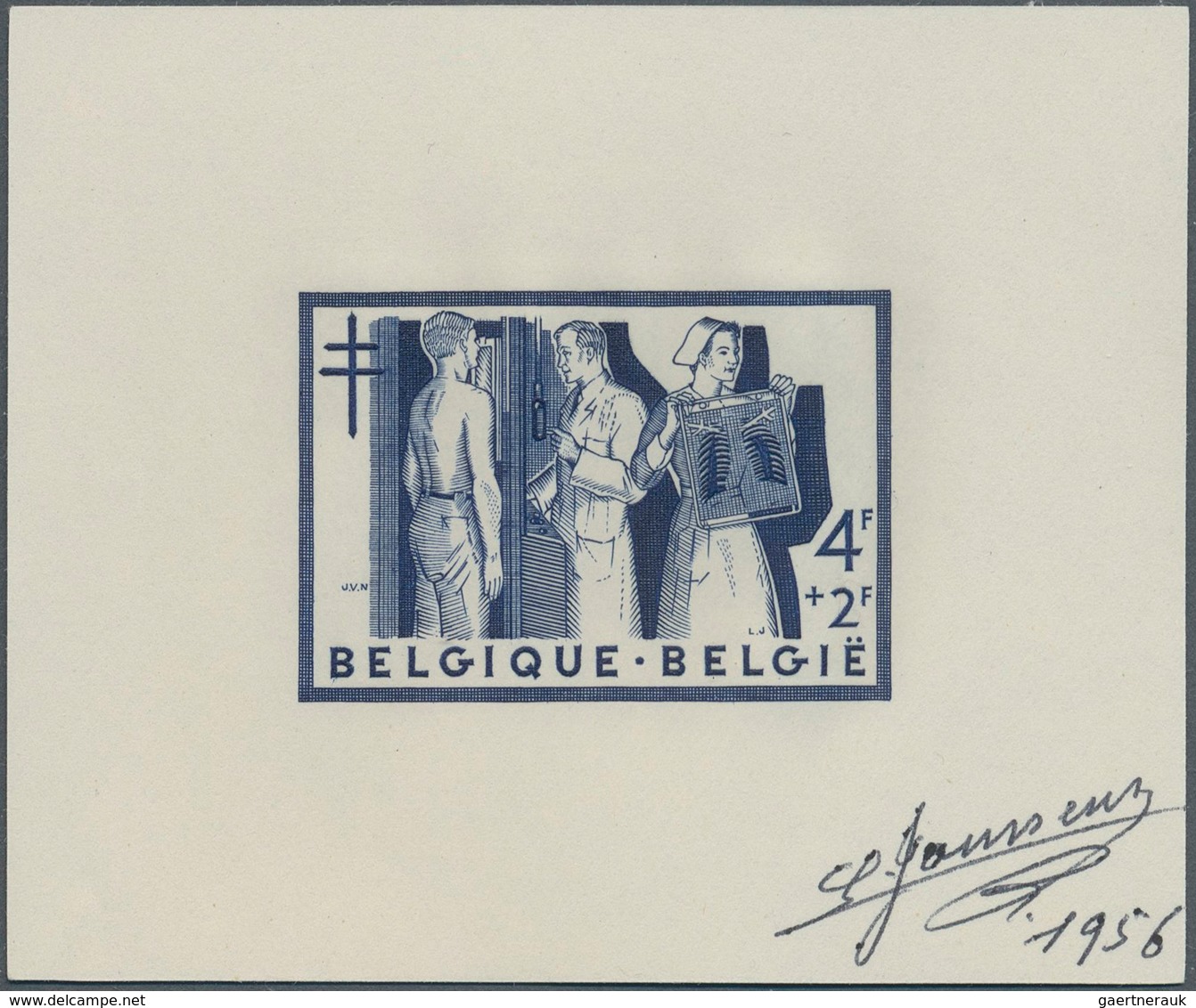 Belgien: 1956, Fight Against Tuberculosis, Essay On Ungummed Paper Similar To MiNr. 1052, Signed By - Covers & Documents