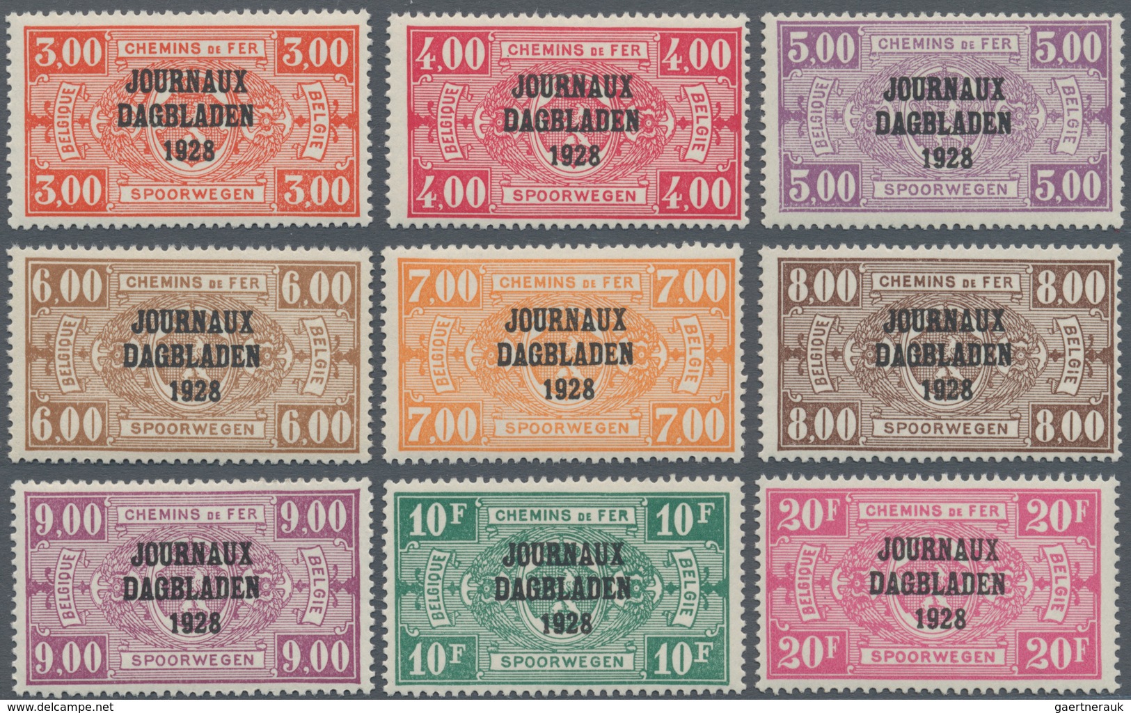 Belgien - Zeitungspaketmarken: 1928, Railway Parcel Stamps With Three-line Opt. ‚JOURNAUX / DAGBLADE - Journaux [JO]