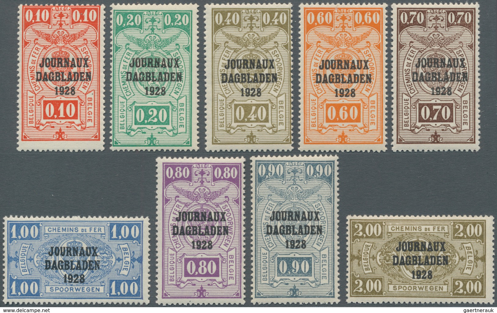 Belgien - Zeitungspaketmarken: 1928, Railway Parcel Stamps With Three-line Opt. ‚JOURNAUX / DAGBLADE - Newspaper [JO]