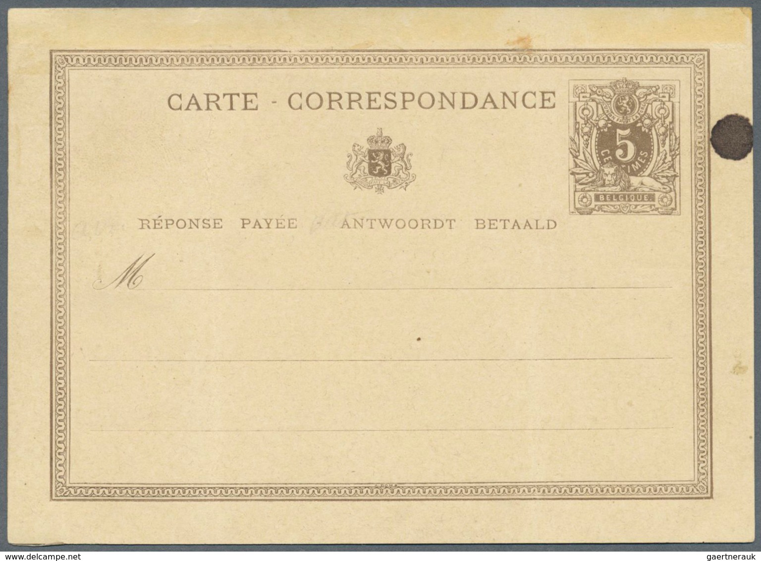 Belgien - Ganzsachen: 1873, Reply Card 5c. + 5c., Group Of Three Proofs: Asking And Reply Part In Is - Sonstige & Ohne Zuordnung