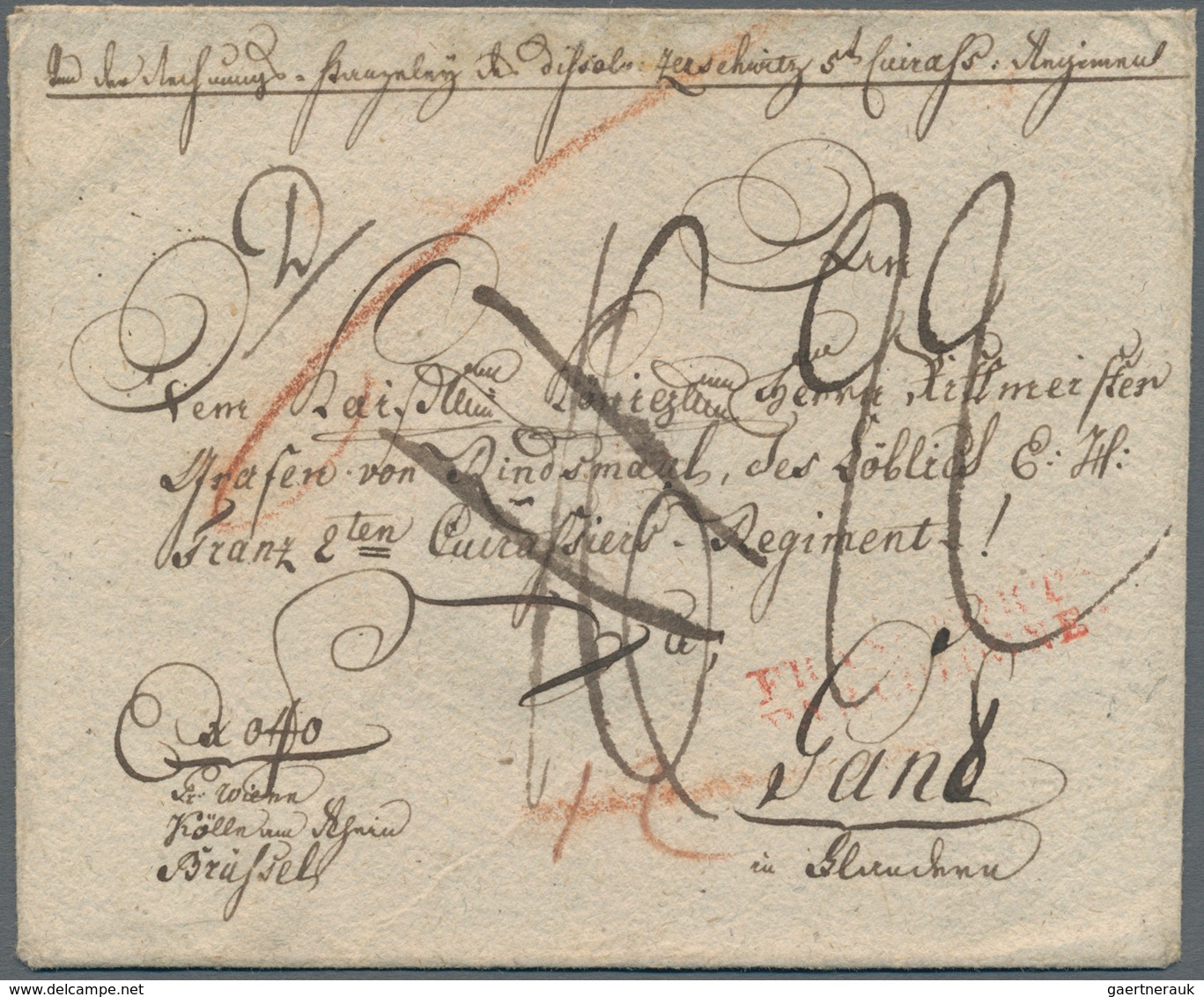 Belgien - Besonderheiten: 1800, FRANCFORT PAR COLOGNE, Double-line Transit Handstamp In Red On Milit - Other & Unclassified