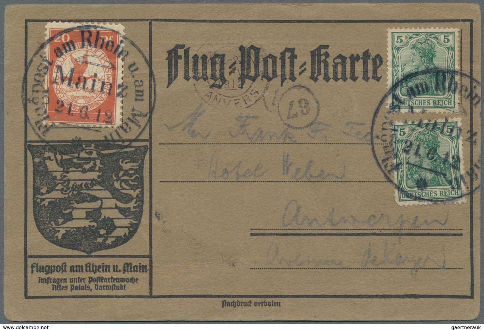 Belgien - Besonderheiten: 1912. Germany Official Card From The Grand Duchess Of Hesse's 1912 Flight - Sonstige & Ohne Zuordnung