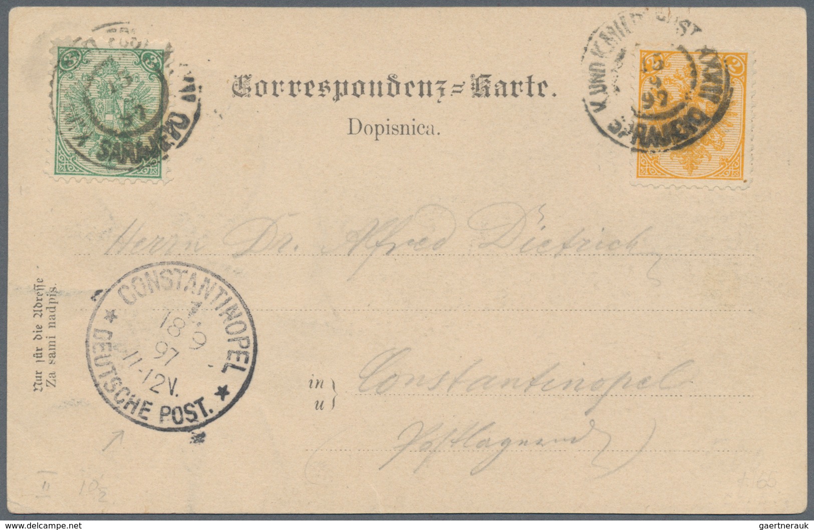 Bosnien Und Herzegowina (Österreich 1879/1918): 1897, An Attractive Sarajevo Ppc To Turkey Franked 2 - Bosnie-Herzegovine