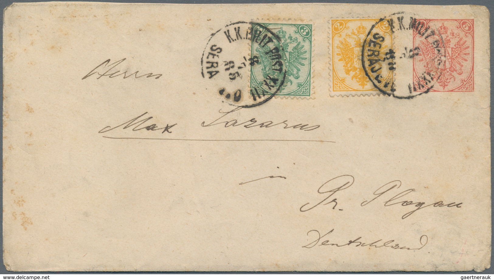 Bosnien Und Herzegowina (Österreich 1879/1918): 1882 Litho Envelope 5kr Red Uprated With Litho 2kr Y - Bosnie-Herzegovine