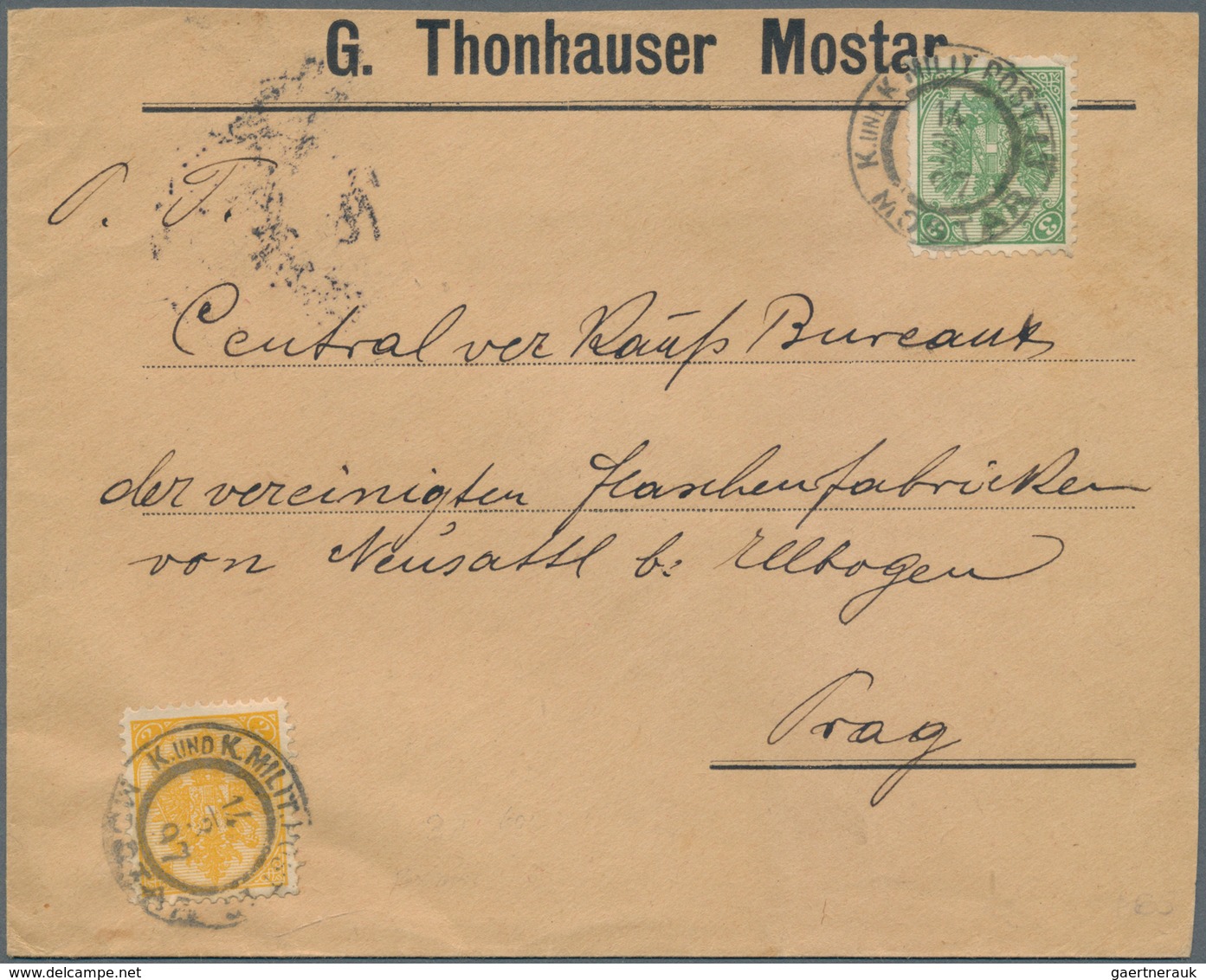 Bosnien Und Herzegowina (Österreich 1879/1918): 1897. Business Cover Cut (G. Thonhauser Mostar) Addr - Bosnia And Herzegovina