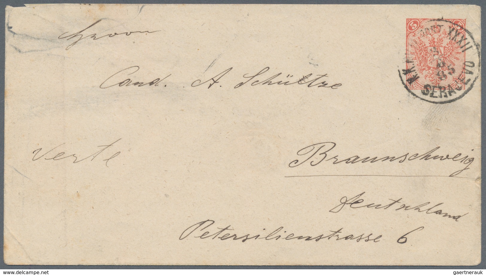 Bosnien Und Herzegowina (Österreich 1879/1918): 1885, 5n Red Stationery Envelope To GERMANY Uprated - Bosnia And Herzegovina