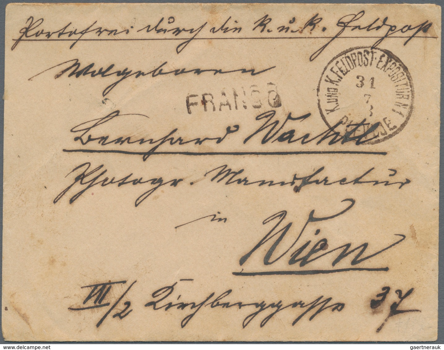 Bosnien Und Herzegowina (Österreich 1879/1918): 1893. Stampless K. U. K. Letter To An Address In VIE - Bosnie-Herzegovine