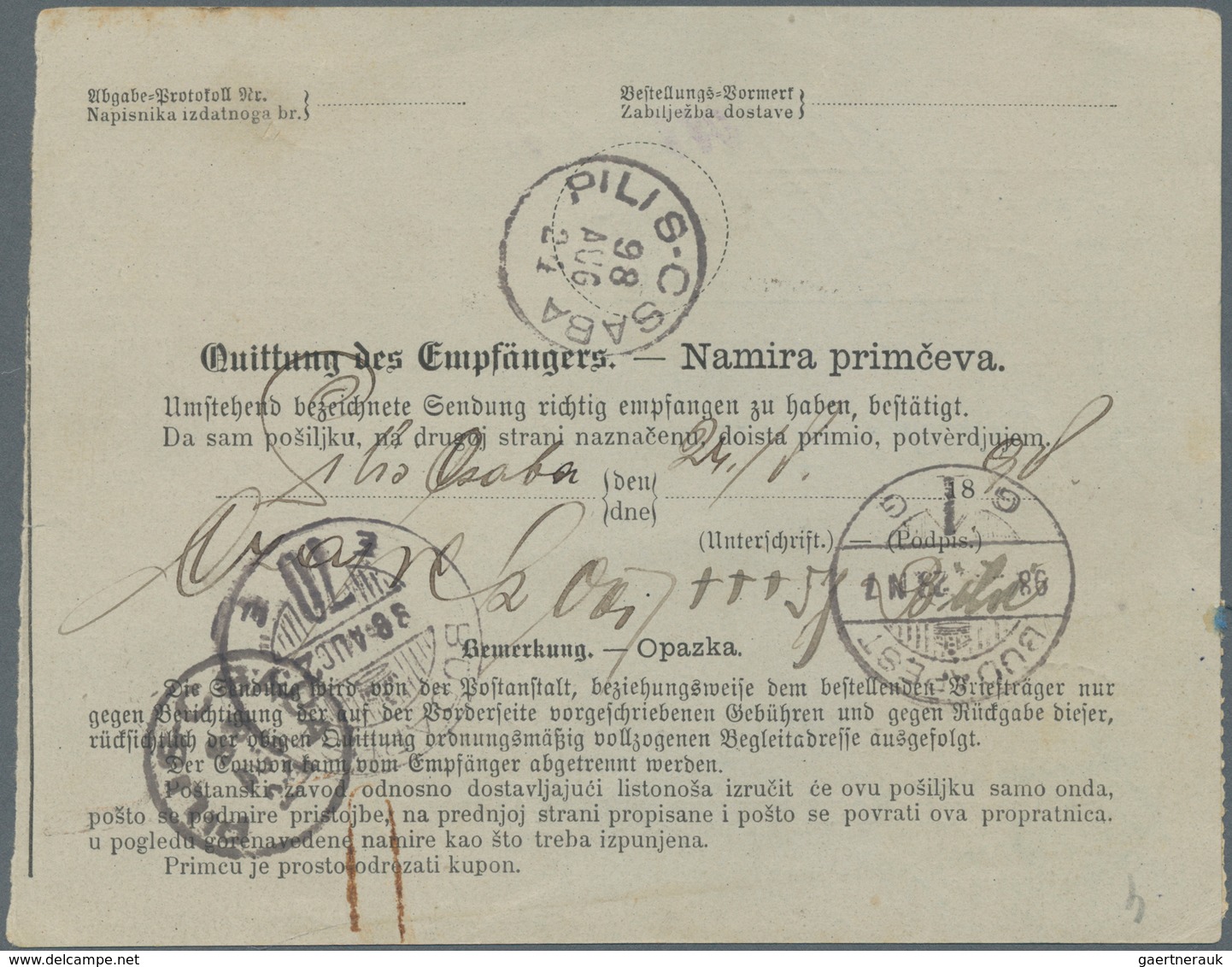 Bosnien Und Herzegowina (Österreich 1879/1918): 1898, Bilingual Parcel Card Accompanying A Parcel Of - Bosnie-Herzegovine