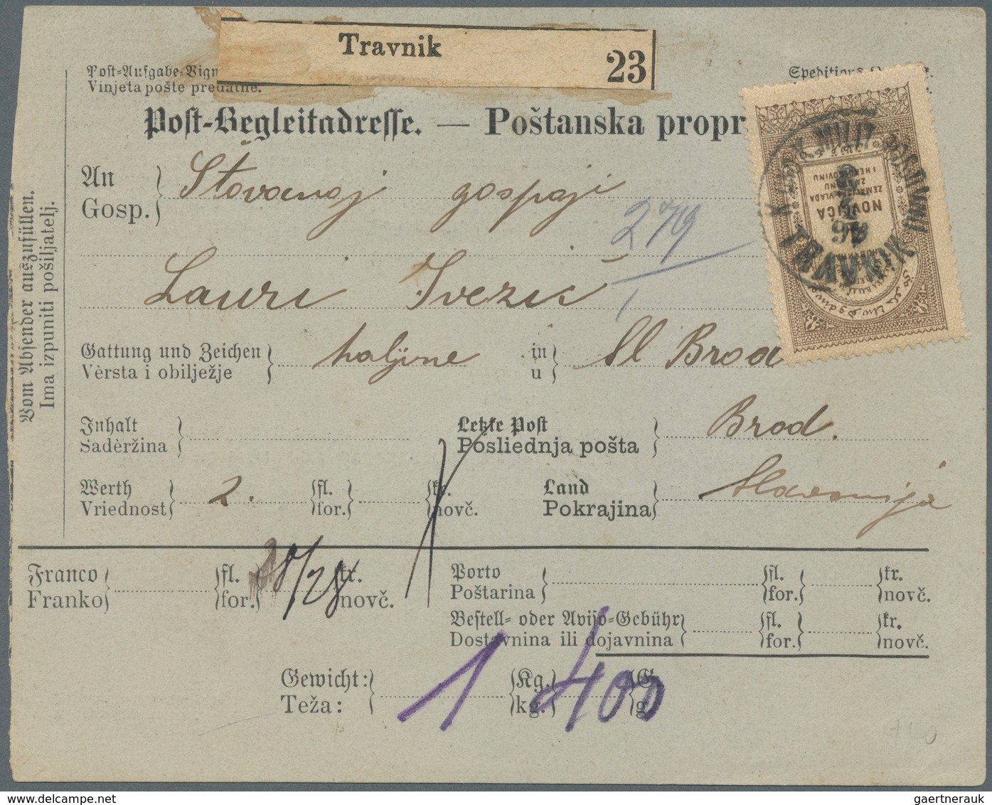 Bosnien Und Herzegowina (Österreich 1879/1918): 1899. Bilingual Parcel Card (German And Croatian), A - Bosnie-Herzegovine