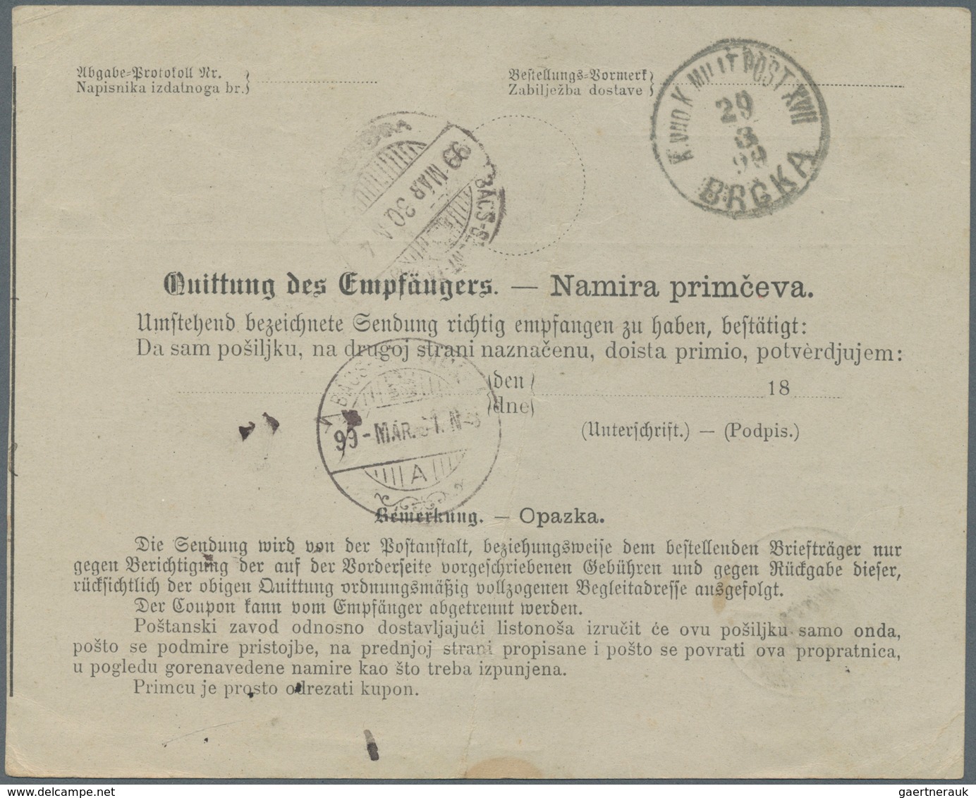 Bosnien Und Herzegowina (Österreich 1879/1918): 1899, Bilingual Parcel Card Accompanying A Parcel To - Bosnia And Herzegovina