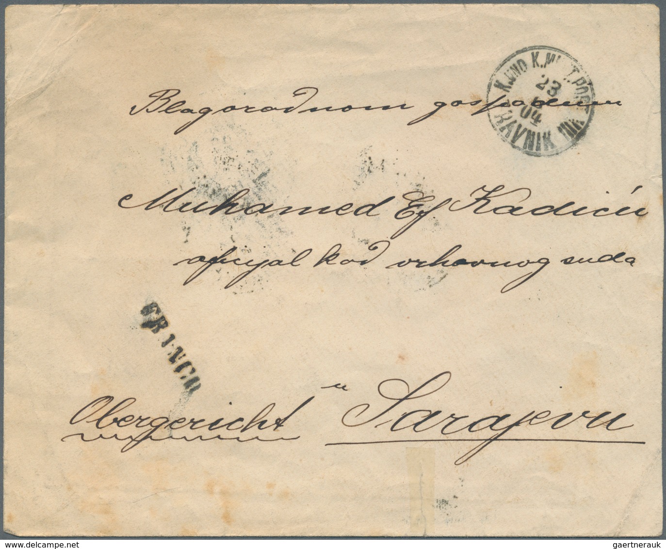 Bosnien Und Herzegowina (Österreich 1879/1918): 1904, Cover With Tears And Stains To Sarajevo Despat - Bosnien-Herzegowina