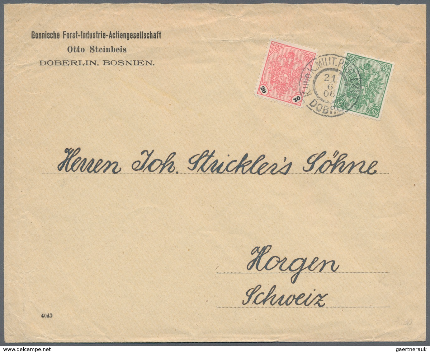 Bosnien Und Herzegowina (Österreich 1879/1918): 1906. "Foresty Industrie, Bobelin", Cover To Switzer - Bosnia And Herzegovina