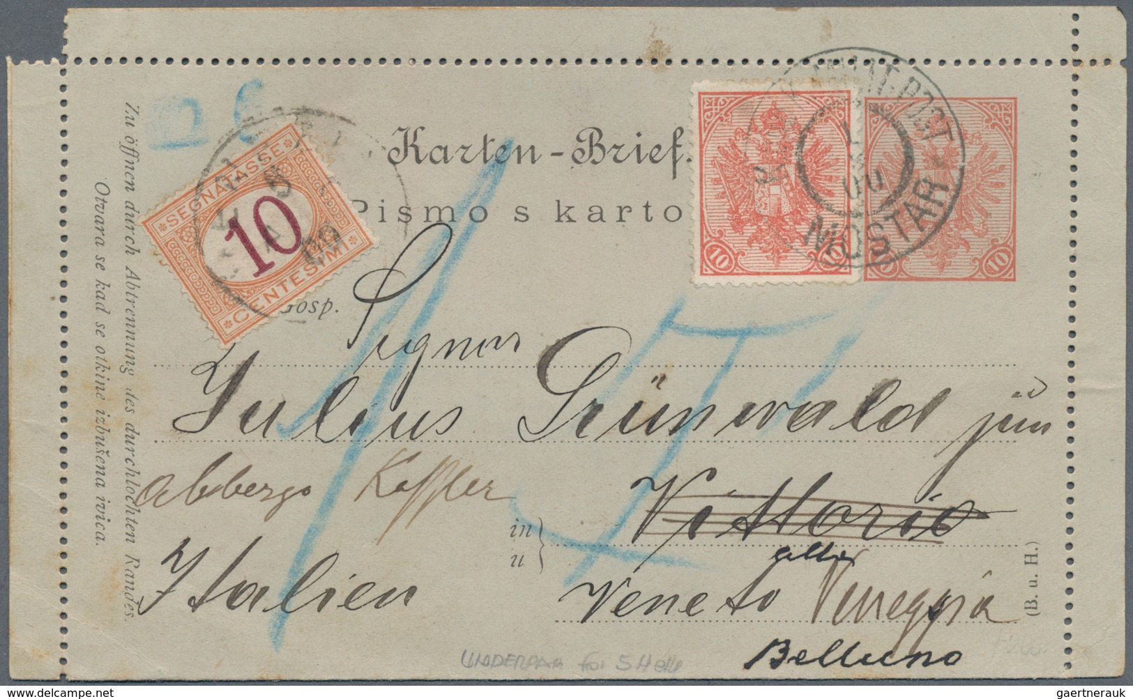 Bosnien Und Herzegowina (Österreich 1879/1918): 1900, 10(h) Scarlet-red/grey "NEW CURRENCY" Arms Let - Bosnie-Herzegovine