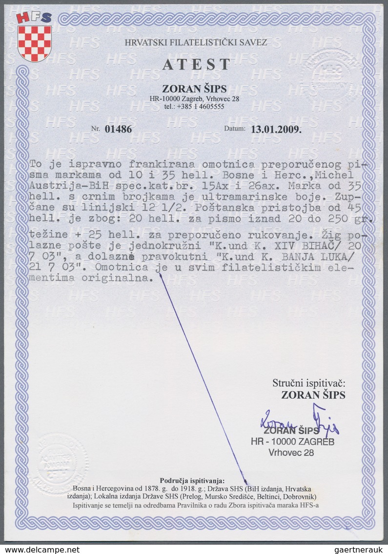 Bosnien Und Herzegowina (Österreich 1879/1918): 1903, Registered Pale Chamois Envelope (small Faults - Bosnie-Herzegovine