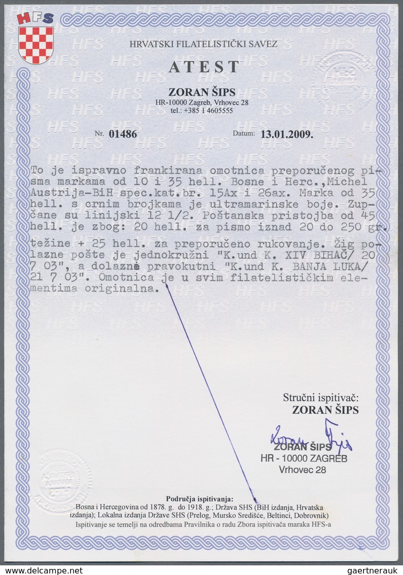 Bosnien Und Herzegowina (Österreich 1879/1918): 1903, Registered Pale Chamois Envelope (small Faults - Bosnien-Herzegowina