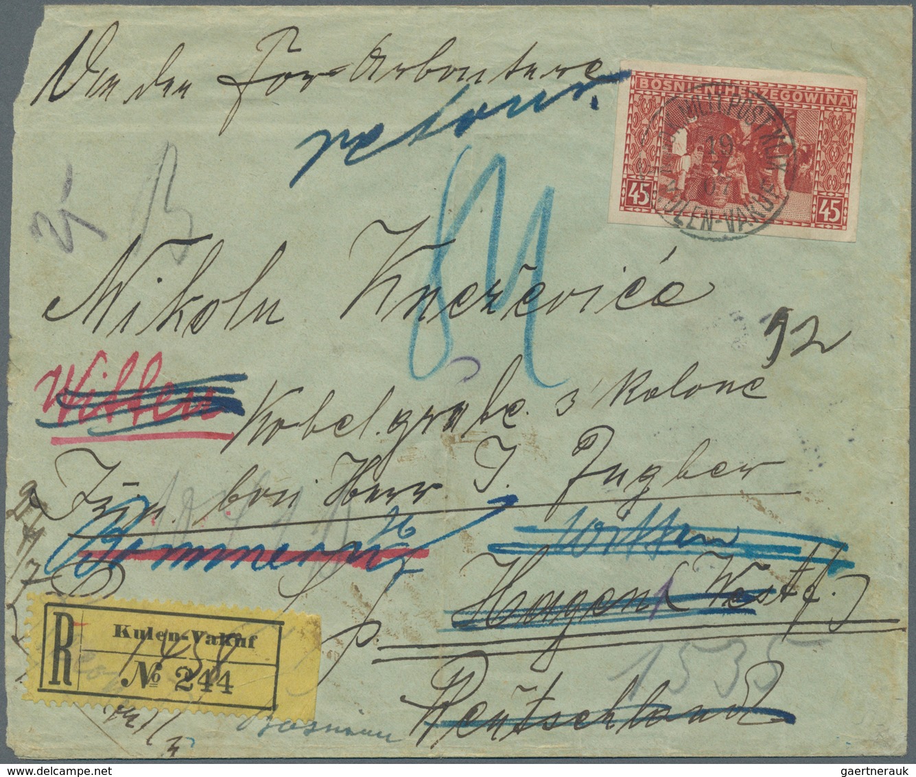 Bosnien Und Herzegowina (Österreich 1879/1918): 1907. Registered (small Faults) Cover To Germany, Fr - Bosnie-Herzegovine