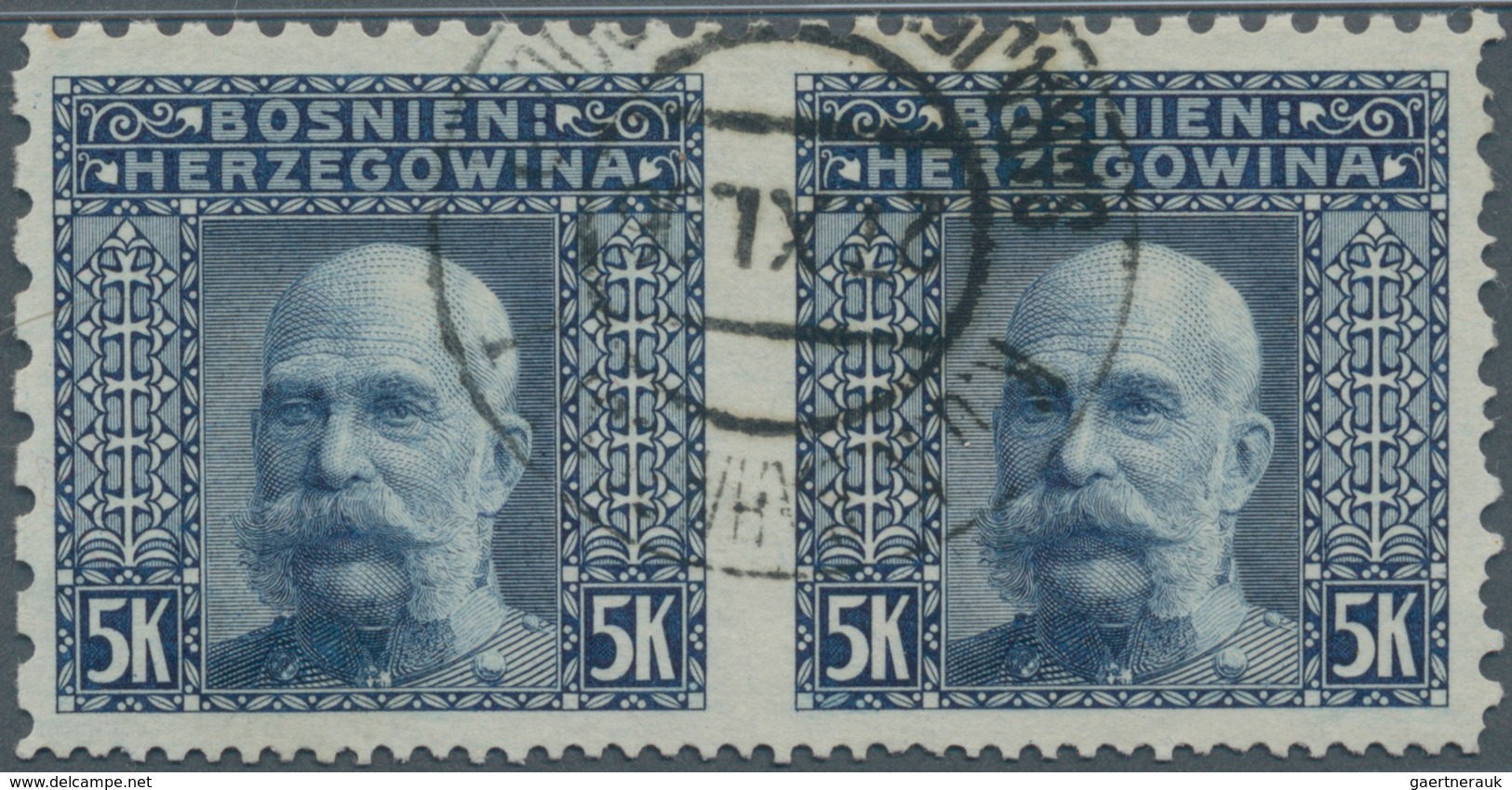 Bosnien Und Herzegowina (Österreich 1879/1918): 1906, 5 Kr Dunkelblau, Gestempeltes Waagerechtes Paa - Bosnie-Herzegovine