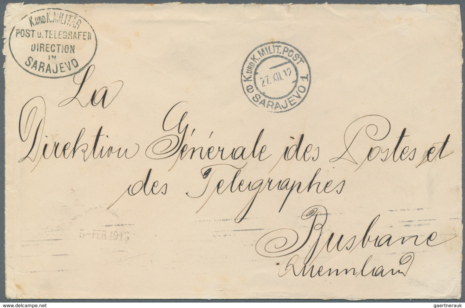 Bosnien Und Herzegowina (Österreich 1879/1918): 1912, An OFFICIAL Cover From HQ Of Bosnian Post Offi - Bosnia And Herzegovina