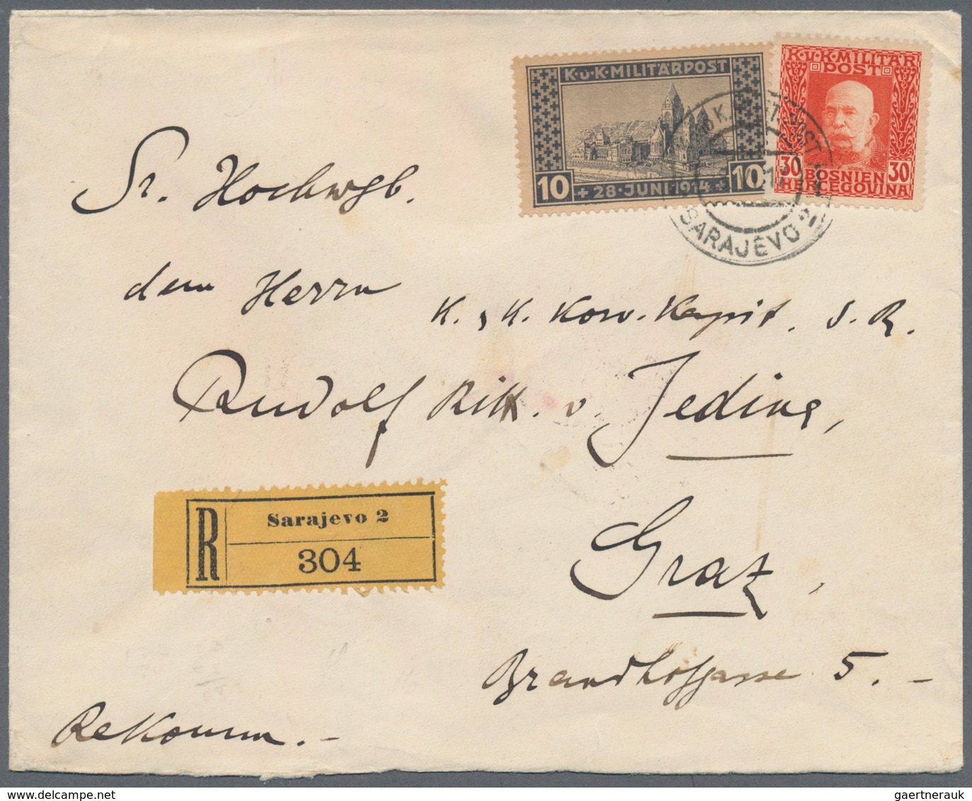 Bosnien Und Herzegowina (Österreich 1879/1918): 1917. Registered Cover To Austria (Jedina Correspond - Bosnie-Herzegovine