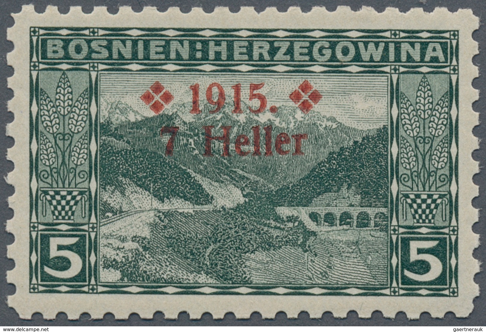 Bosnien Und Herzegowina (Österreich 1879/1918): 1915, Landschaften 5 H. Dunkelgrün Mit Rotem Aufdruc - Bosnie-Herzegovine