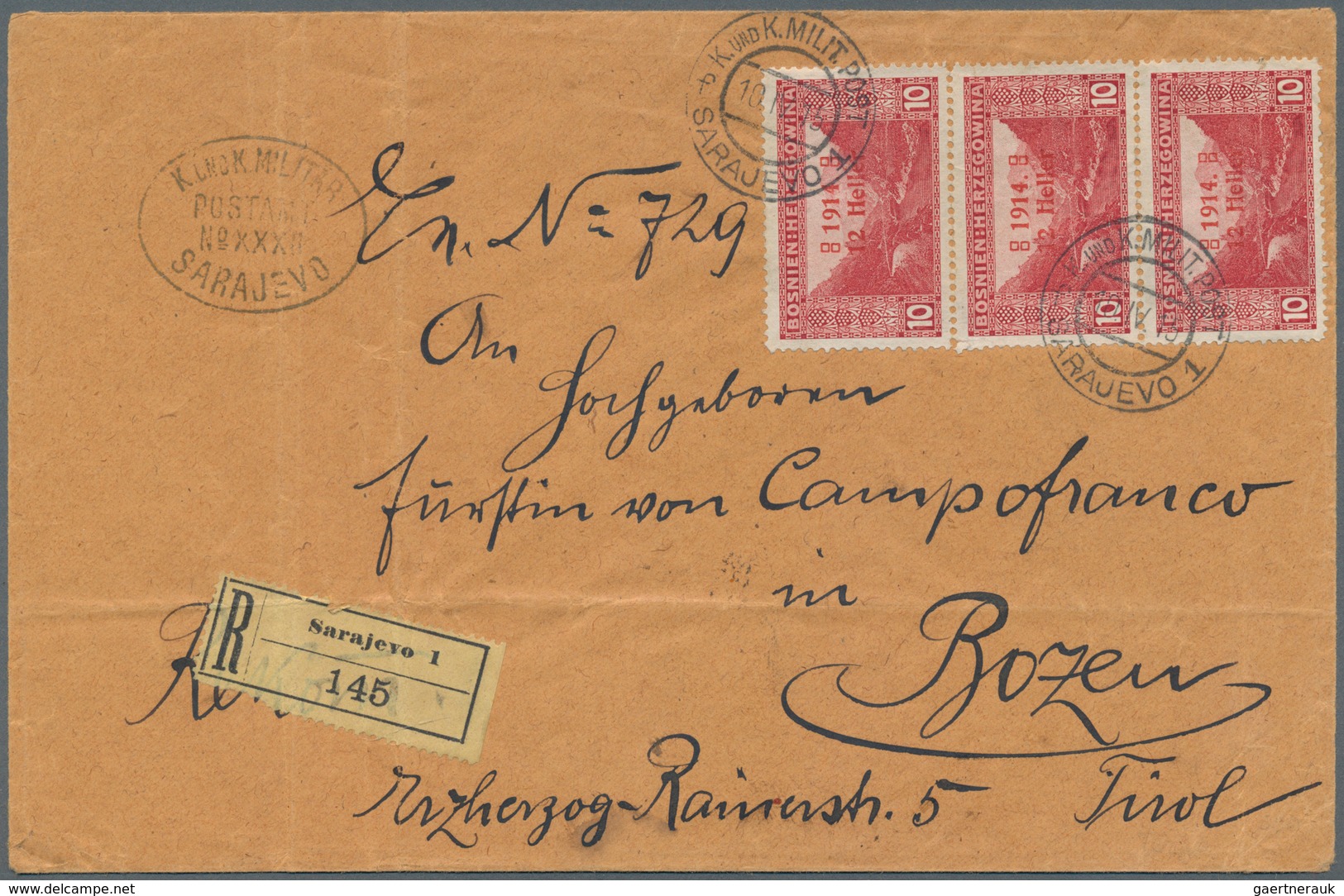 Bosnien Und Herzegowina (Österreich 1879/1918): 1915, Largish Yellow-buff Envelope (folded, Three Si - Bosnia And Herzegovina