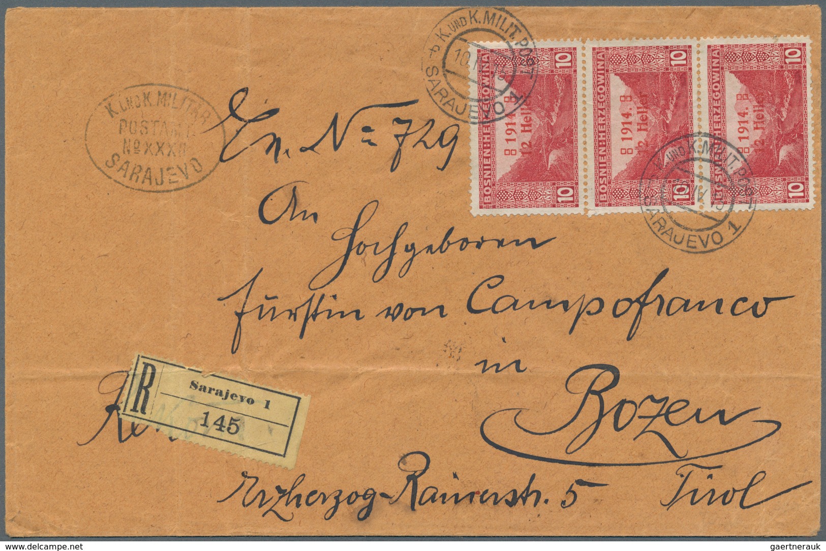 Bosnien Und Herzegowina (Österreich 1879/1918): 1915, Largish Yellow-buff Envelope (folded, Three Si - Bosnien-Herzegowina