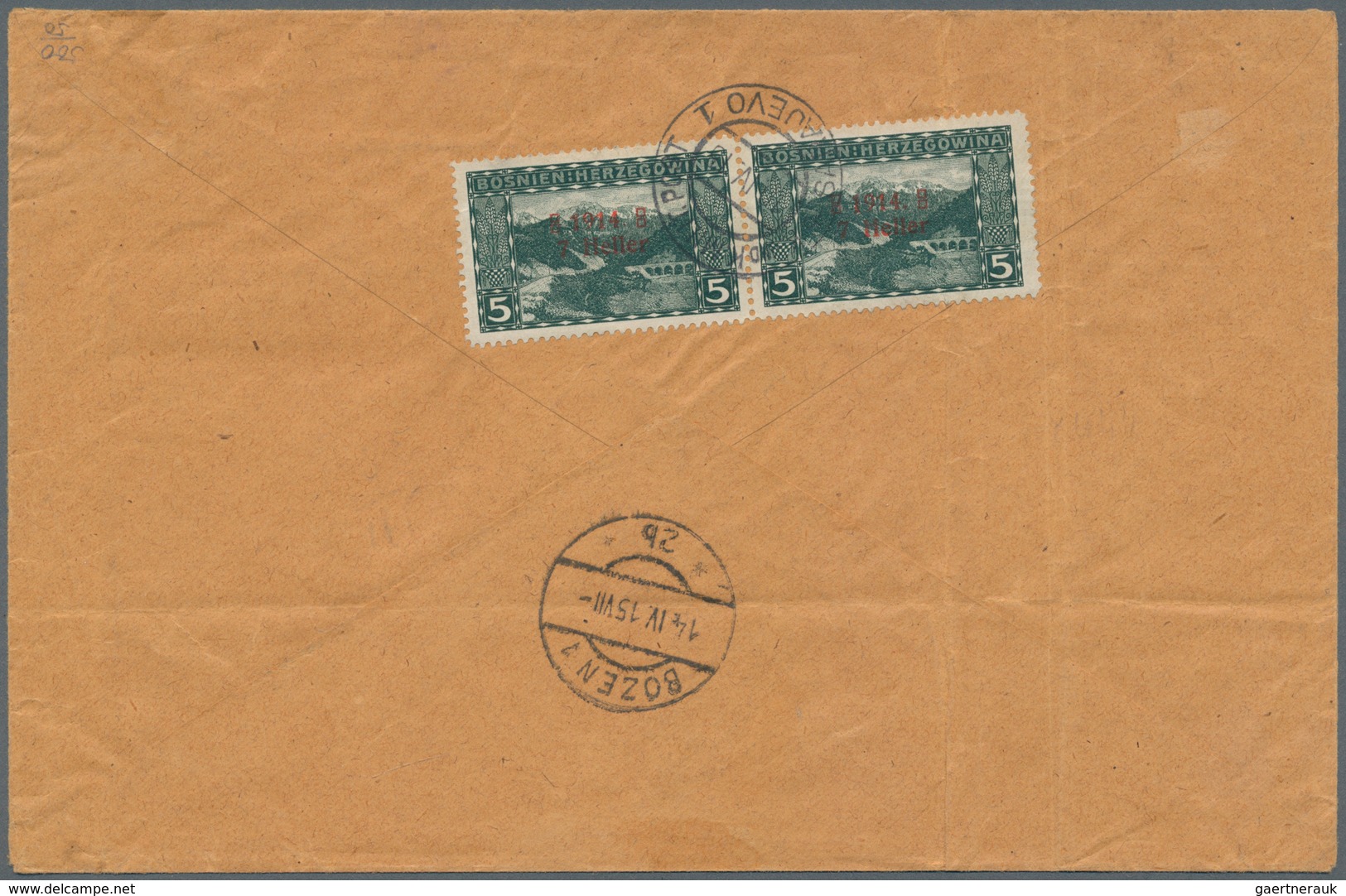 Bosnien Und Herzegowina (Österreich 1879/1918): 1915, Largish Yellow-buff Envelope (folded, Three Si - Bosnie-Herzegovine