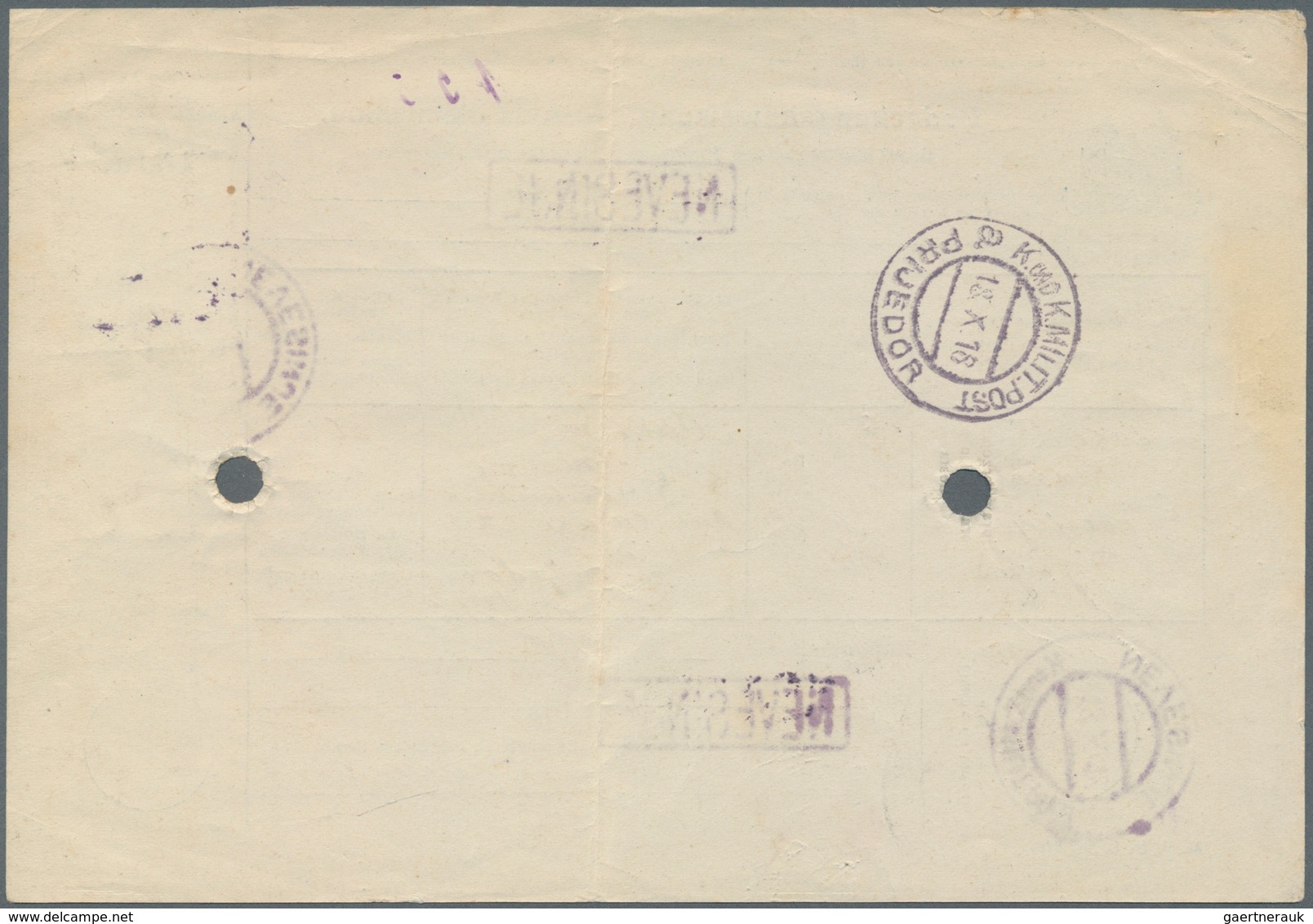 Bosnien Und Herzegowina (Österreich 1879/1918): 1918, Bilingual Blue Telegraphic Money Order, Value - Bosnie-Herzegovine