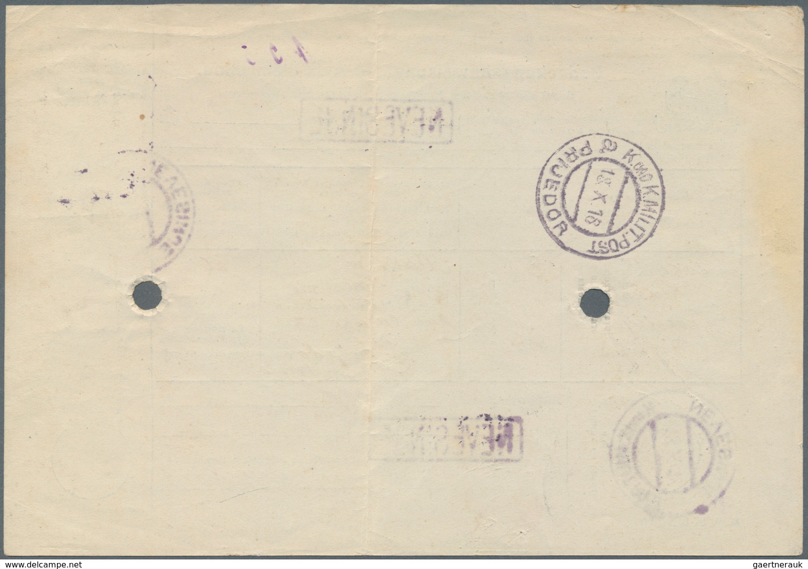 Bosnien Und Herzegowina (Österreich 1879/1918): 1918, Bilingual Blue Telegraphic Money Order, Value - Bosnien-Herzegowina
