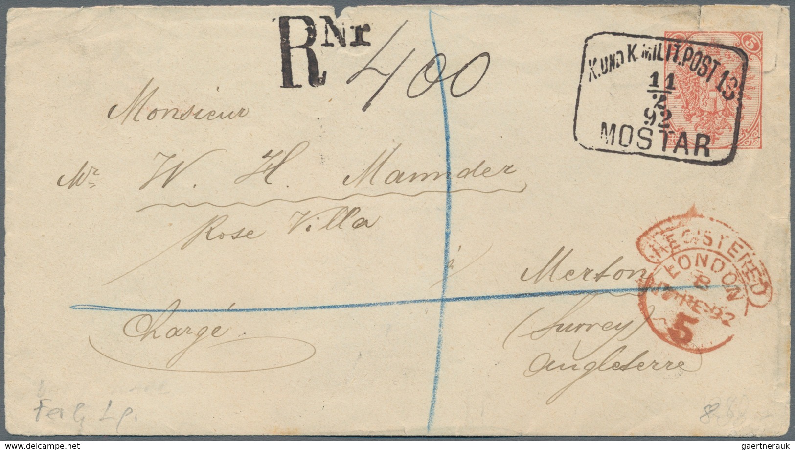 Bosnien Und Herzegowina - Ganzsachen: 1892, 5 Kr. Stationery Envelope (small Faults) Tied By Boxed " - Bosnie-Herzegovine