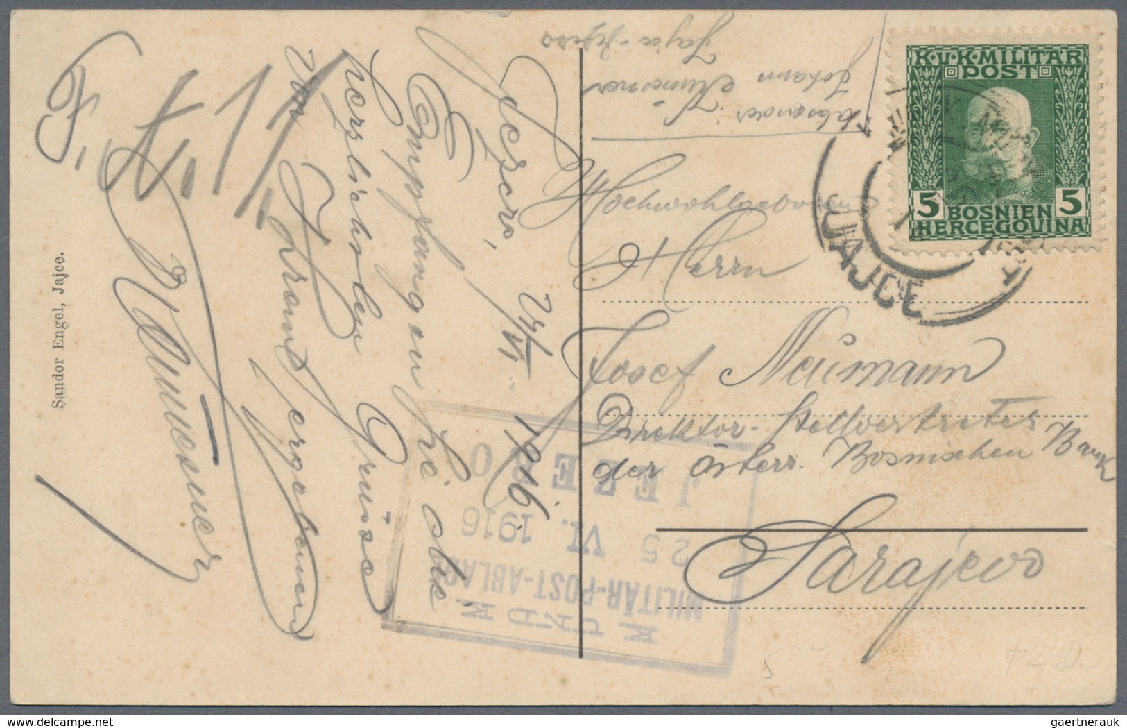 Bosnien Und Herzegowina - Stempel: 1916, LAKE PLIVA, Near Jajce, Ppc To An Address In SARAJEVO, Writ - Bosnien-Herzegowina