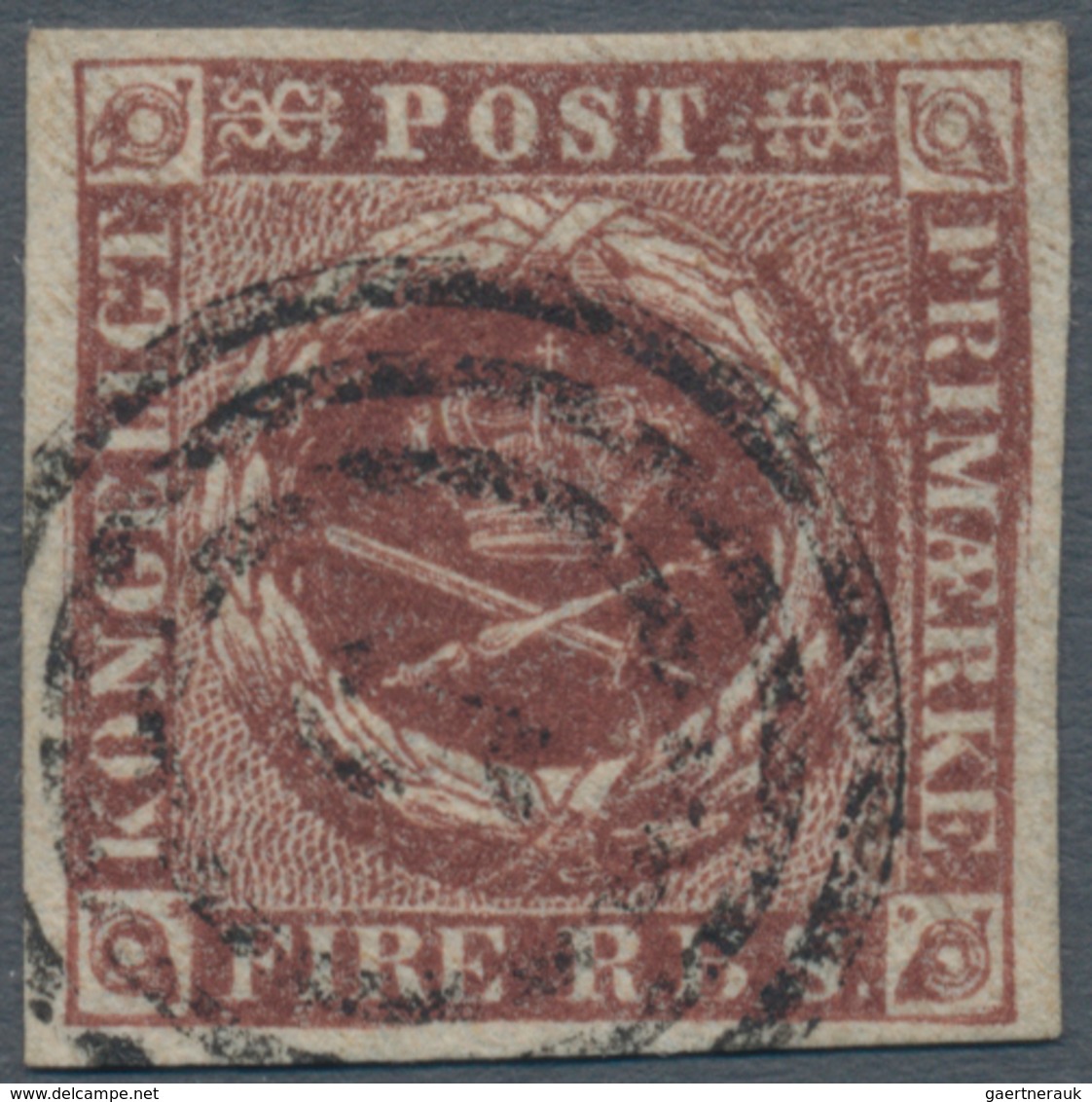 Dänemark: 1851-52, 4 R.B.S. Red-brown, Thiele Printing, Plate I No. 19 With "Pemberton" Retouch, Use - Oblitérés