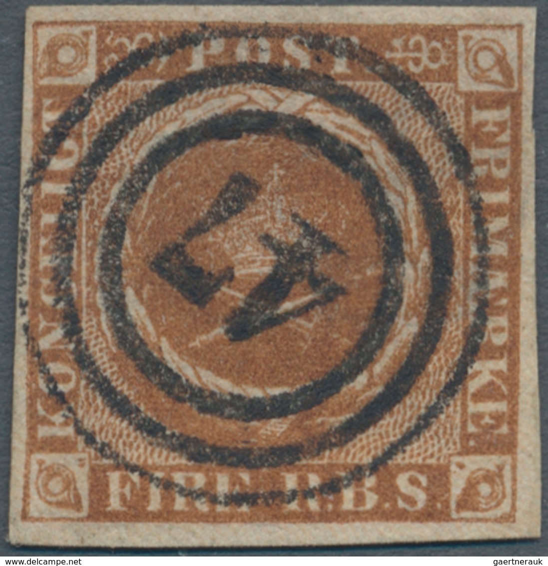 Dänemark: 1851, 4 RBS Brown, Cancelled With "47", Fresh Color And Still Full Margins. - Oblitérés