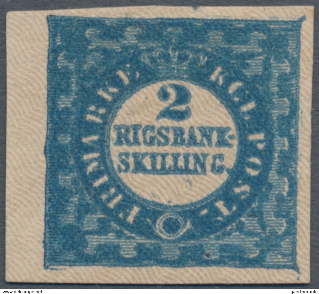 Dänemark: 1851 2 Rigsbankskilling Greenish Blue, Ferslew PROOF, Plate I, Pos. 51, Type 1, Imperforat - Oblitérés