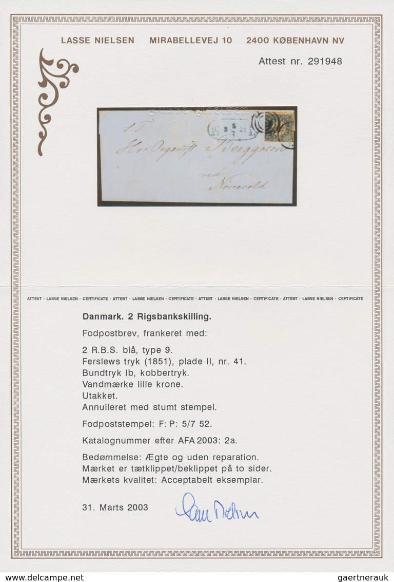 Dänemark: 1851 2 R.B.S. Blue, Ferslew Printing, Plate II, No. 41, Type 9, Used On Footpost Cover To - Gebraucht