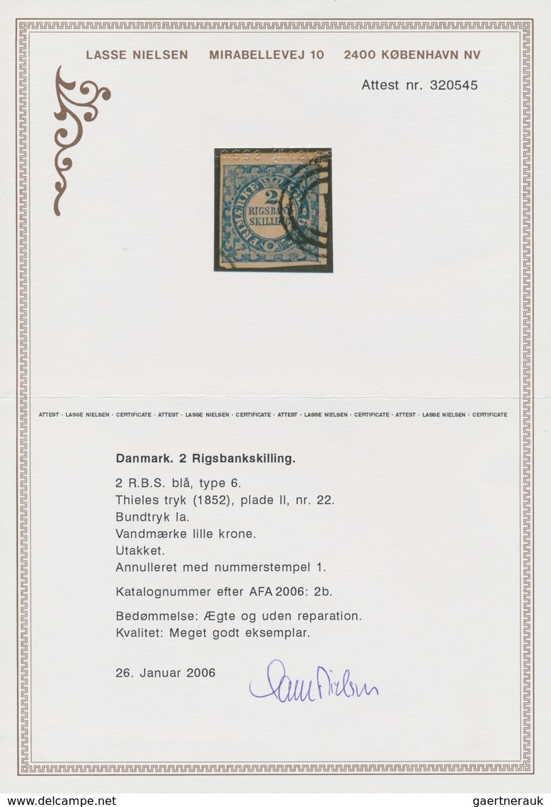 Dänemark: 1851-52 2 R.B.S. Blue, Thiele Printing, Plate II, No. 22, Type 6, Used And Cancelled By Nu - Gebraucht