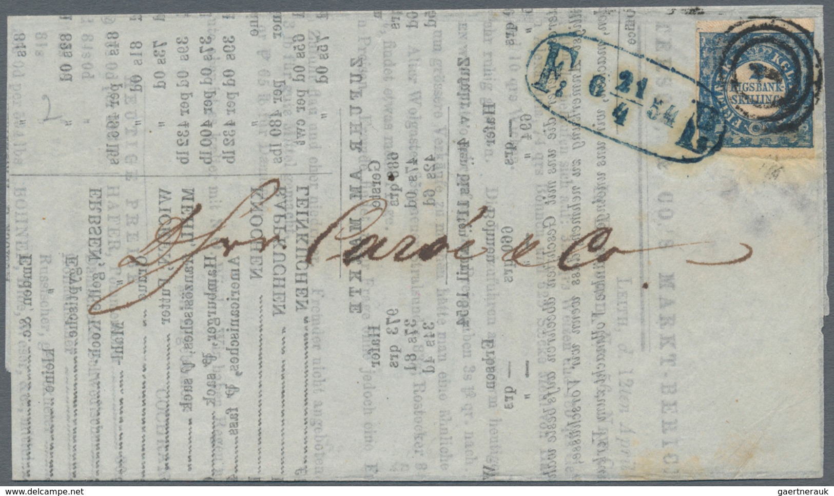 Dänemark: 1851-52 2 R.B.S. Blue, Thiele Printing, Plate I, No. 30, Type 6, Used On Printed Market Re - Oblitérés