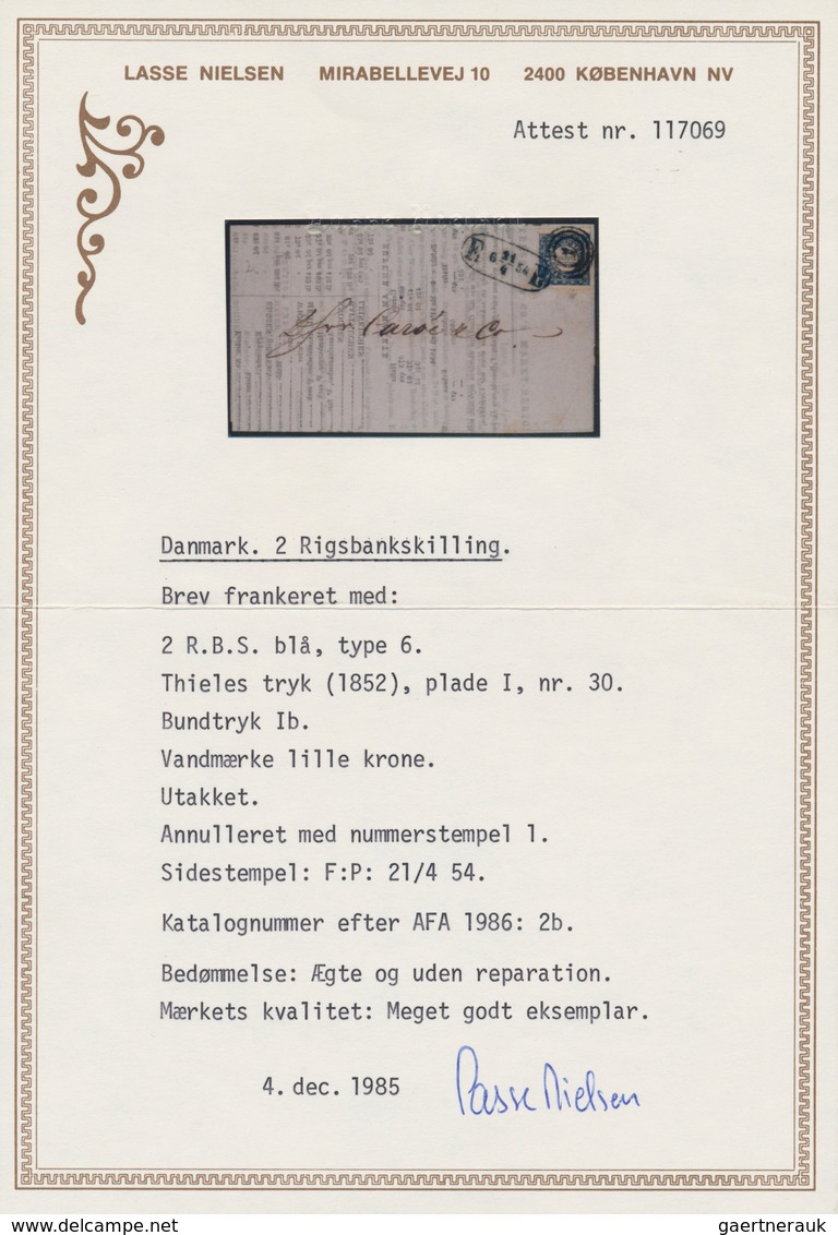 Dänemark: 1851-52 2 R.B.S. Blue, Thiele Printing, Plate I, No. 30, Type 6, Used On Printed Market Re - Oblitérés
