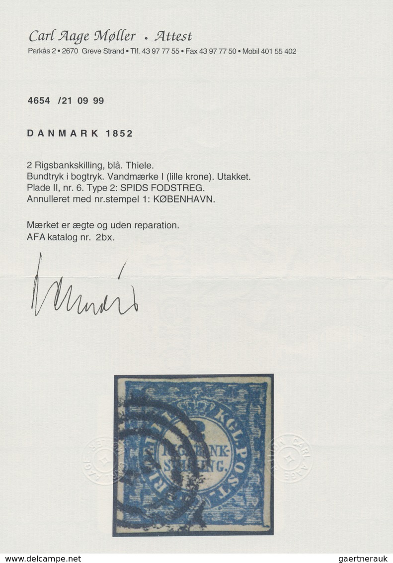 Dänemark: 1851-52 2 R.B.S. Blue, Thiele Printing, Plate II No. 6, Type 2 Showing "foot Of "2" Nearly - Used Stamps